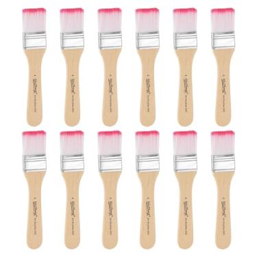 Imagem de HARFINGTON 12 pincéis pequenos de tinta plana de 2,5 cm e pincéis de nylon com cabo de madeira para pintura de arte faça você mesmo, móveis, cercas, deck, parede, porta, vermelho, vermelho