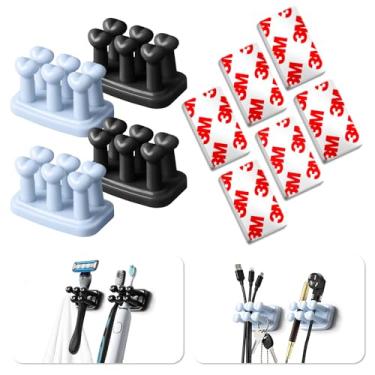 Imagem de PHIXBEAR 4 suportes de escova de dentes de silicone - com fita adesiva feita de 3M (6 peças) - gancho duplo impermeável - suporte de parede para chaves, plugues - banheiro, cozinha, sala de estar