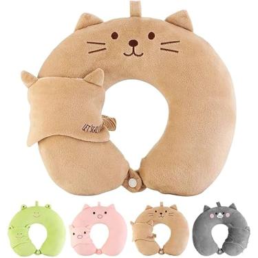 Imagem de KELRICER Almofada de viagem infantil, linda almofada de pescoço de viagem com máscara para os olhos, almofada de viagem fofa de espuma viscoelástica para crianças, travesseiro de pescoço em forma de U