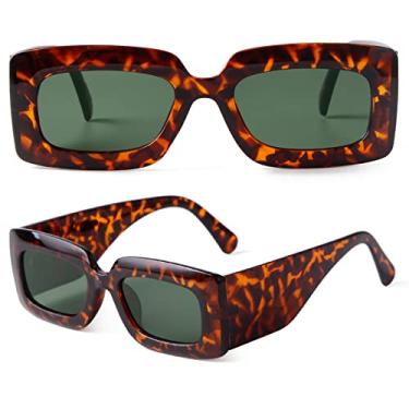 Imagem de DQbhzh Óculos de sol feminino masculino e feminino polarizado, vintage, retrô, quadrado, moderno, retangular, Y2K, proteção UV, Leopardo/verde, 52mm