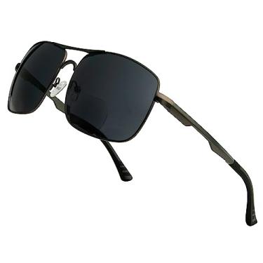 Imagem de BFOCO Óculos de sol bifocais para homens e mulheres, óculos de sol quadrados de leitura com dobradiça de mola (gunmetal, 3.00)