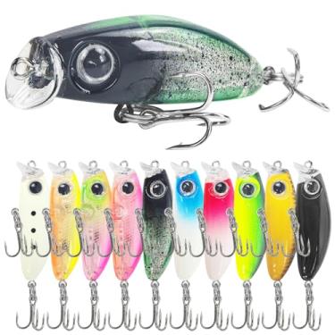 Imagem de FREE FISHER 10 iscas de pesca Popper Iscas Crankbaits isca rígida flutuante com ganchos agudos para robalo truta poleiro salmão 4,3 cm/2,3 g
