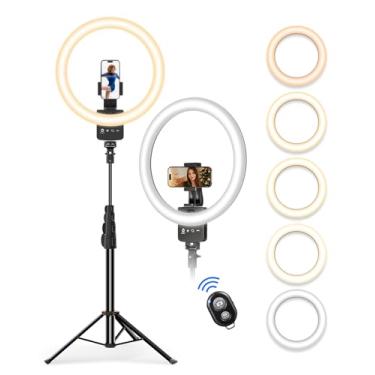 Imagem de Anel de luz de 30 cm com suporte de tripé extensível de 152 cm, anel de luz para selfie com suporte e 2 suportes de telefone para transmissão ao vivo/maquiagem/YouTube/TikTok, compatível com todos os