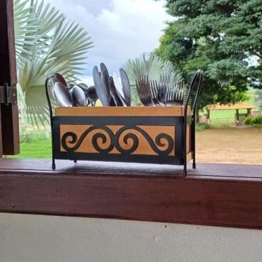 Imagem de Porta Talheres em Ferro e Madeira Rústico - Minas Rústico