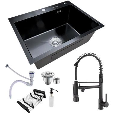 Imagem de Cuba Gourmet Pia Preta Inox 60X45 + Torneira Monocomando