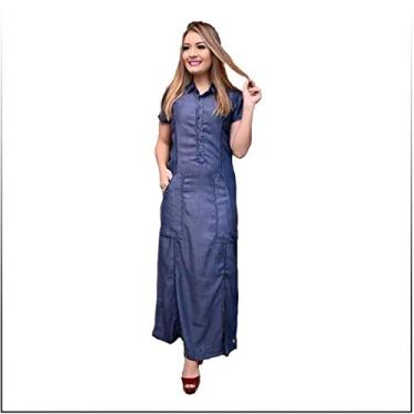 Imagem de Vestido Jeans Longo Tipo Sol Da Terra Roupas Evangelicas Cor:Azul; Tamanho:40