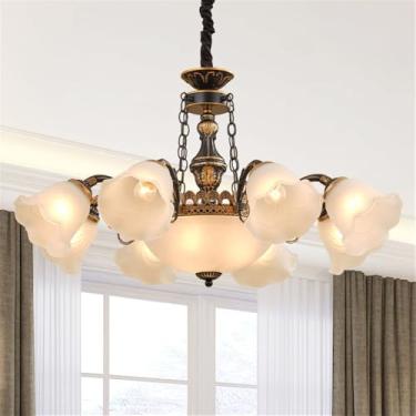Imagem de Ustre E Lâmpada Pendente LED De Luxo: Estilo Retro Americano Com Toque Europeu, Ideal Para Sala De Estar, Restaurante, Quarto, Estudo, Villa, Hotel E Café (H 8 luzes)