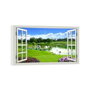 Imagem de Falsas Janelas Paisagens Impressões em Tela-Árvore Lago prado-Quadro Arte Moderna-Natureza Pintura Pronta para Pendurar Tela Embrulhada 20x30cm