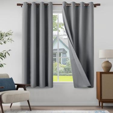 Imagem de Cortinas texturizadas de linho 100% blackout 182 cm de comprimento, conjunto de 2 painéis para sala de estar, quarto, cortinas leves com ilhós, proteção total de privacidade, cinza, 132 cm L x 183 cm