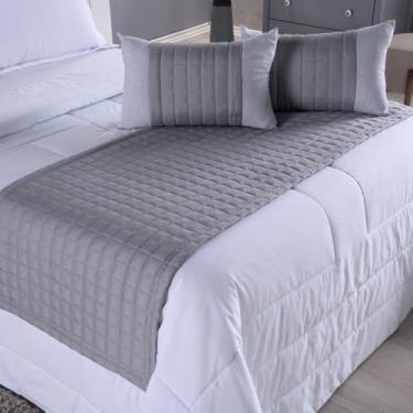 Imagem de Kit Peseira 5 Peças Cama Casal King e Almofadas Cheias Copacabana Percal 300 Fios (Cinza)