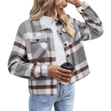 Imagem de Jaqueta Zeagoo Flannels para mulheres Cropped Shacket Plaid