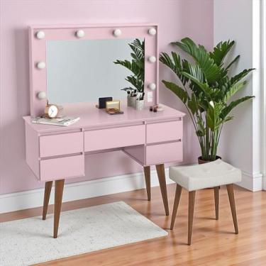 Imagem de Penteadeira Camarim Strass Retro mdf/mdp + Banqueta 5 Gavetas -Espelho