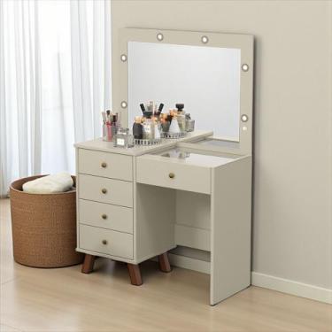 Imagem de Penteadeira Camarim Mel 100% Mdf 5 Gavetas -Led- Espelho - Colmeia Maq