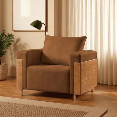 Imagem de Poltrona para Sala de Estar Madeira Maciça Heitor Luxo Caramelo