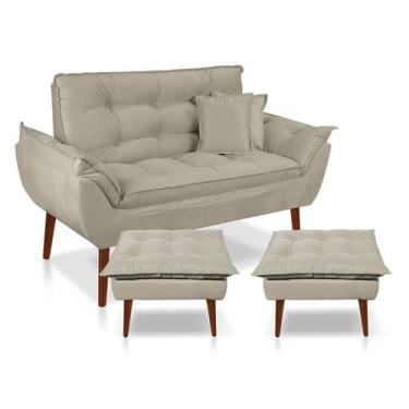 Imagem de Kit Poltrona Decorativa Namoradeira 2 Puffs Opala e 2 Almofadas Suede 