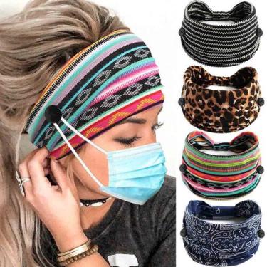 Imagem de Faixa de cabeça Olbye Leopard Button, elástica larga para mulheres, 4 