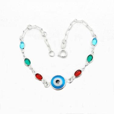 Imagem de Pulseira Feminina 16/20Cm Olho Grego Folheado Prata Pl517