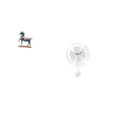 Imagem de Fenteer Ornamento de Escultura de Cavalo em Pé para Sala de Estar, Estante, Cozinha, Estudo, Decoração de Fazenda com Grandes Algarismos Arábicos, Relógio de