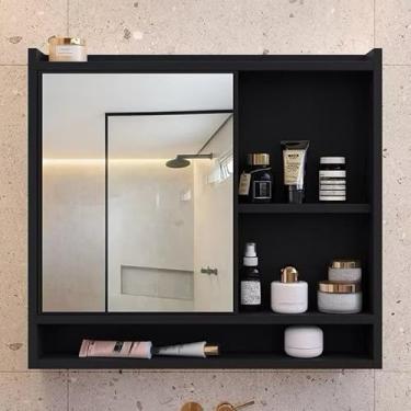 Imagem de Armário para Banheiro Com Espelho na Porta, Prateleiras e Design Funcional (Preto)