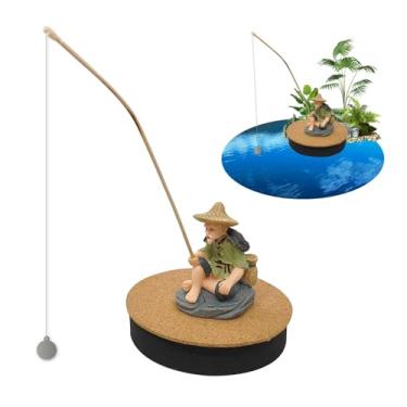 Imagem de NIIIYTYB Decorações de aquário flutuante de resina, decoração de aquário de pescador, estatueta de ilha com mini vara de pesca, engraçada, legal para tigela betta, aquários zen, ornamentos de peixes