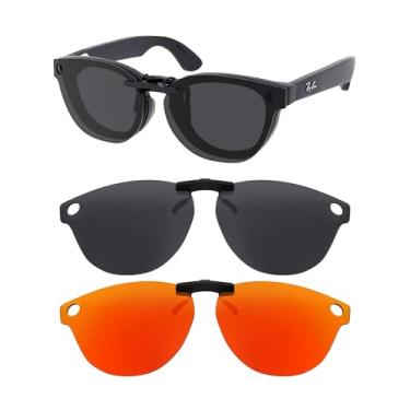Imagem de HILEEN Óculos de sol polarizados clip-on para Ray-Ban Meta Headliner RW4009 50 mm para homens mulheres proteção UV - preto + vermelho fogo