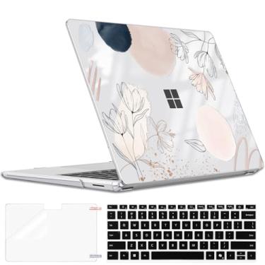 Imagem de LCMOCICO Capa protetora fina para Microsoft Surface Laptop 7 35.1 cm Copilot + PC 2024 (modelo 2036), capa rígida de plástico com estampa leve e antirarranhões, linha abstrata floral