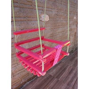 Imagem de Balanço Infantil de Madeira Para Crianças até 10 anos (Rosa tecido Rosa)