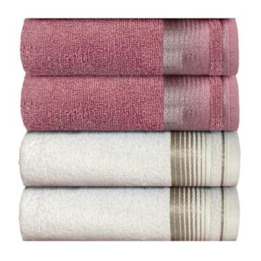 Imagem de KIT 4 Toalhas de Banho 75x150cm 100% Algodão Absorvente e Macia Hotel Academia Enxoval Adulto Premium (2-ROSA+2-BRANCA)