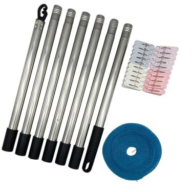 Imagem de Ｂｅｓｇａ Acessórios para Cabides de Roupas em aço Inoxidável, Kit de Cabideiro de Roupas de Alto Alcance para Alimentador de Pássaros, Roupas Penduradas, 7 Seção