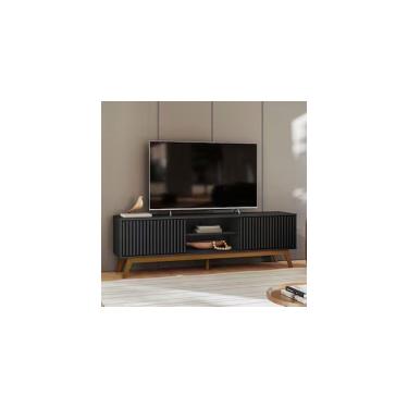 Imagem de Rack Fox 180cm Ripado Tv Até 65 Polegadas Olivar Móveis Preto