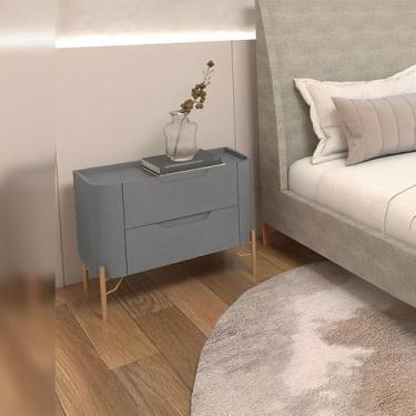 Imagem de Mesa de Cabeceira 67,5cm para Quarto com 2 Gavetas e Pés em Metal Estr