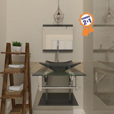 Imagem de Combo 2 x 1 Gabinete de Vidro 45cm para Banheiro Cuba Retangular - Bie