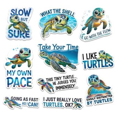 Imagem de 10 adesivos de tartaruga marinha, decalques de vinil de animais do oceano fofos, citações engraçadas de tartaruga, adesivos à prova d'água para garrafas de água, laptops, Hydro Flask, presentes de