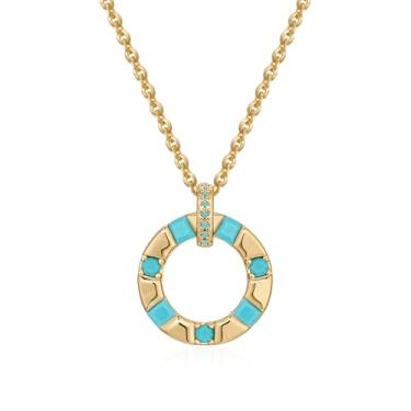 Imagem de Valloey Rover Colar feminino turquesa com pingente de ouro banhado a ouro 14 quilates delicados colares com pingente turquesa joias presentes para mulheres, Small, Latão, Turquesa