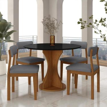 Imagem de Mesa Redonda Cosença Com 4 Cadeiras Estofadas Fre/pto/s.cinza - M.a
