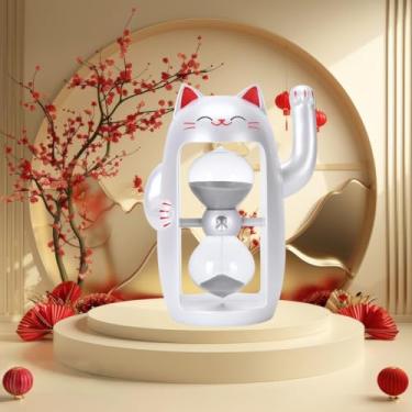 Imagem de Lucky Cat Temporizador de Areia Bonito Ampulheta Maneki-Neko Sandglass Timer reloj de Arena 60MinSand Relógio para Escova de Dentes Jogos Sala de Aula Casa Escritório Cozinha Recepção (Branco Pérola +