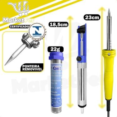 Imagem de Kit Ferro De Solda 30w Profissional 220v Com Fio de Estanho 22g 1mm E 
