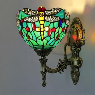 Imagem de Luminária de parede retrô americana LED de luxo europeia para sala de estar, quarto, escritório, casa de campo, hotel, restaurante, café, bar, corredor, com vidro colorido (Estilo 29)