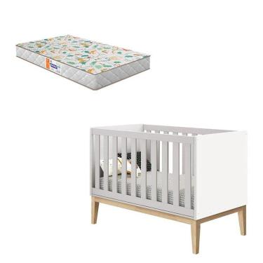 Imagem de Berço Americano New Classic Branco Com Pés Madeira Natural E Colchão Gazin - Reller