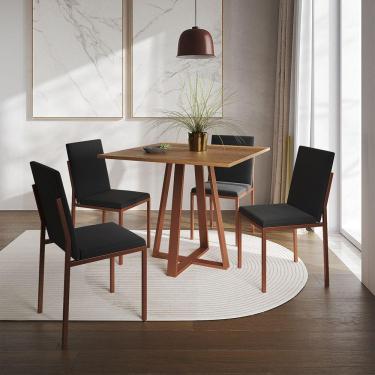Imagem de Conjunto De Jantar Mesa Mônaco 90Cm Tampo Imbuia Com 4 Cadeiras Pretas Base Cobre - Cor: Preto