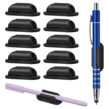 Imagem de Wanmu 10 suportes de lápis adesivos para mesa, organizador de caneta Stylus de silicone para paredes, pranchetas, acessórios essenciais de escritório, material de sala de aula para professores (preto)
