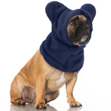 Imagem de Clysee Chapéus de inverno para cães, orelhas silenciosas para cães, aquecedores de pescoço, cachecol com capuz, capa de proteção contra ruído, gorro de cabeça, fantasia para cães e gatos (azul escuro