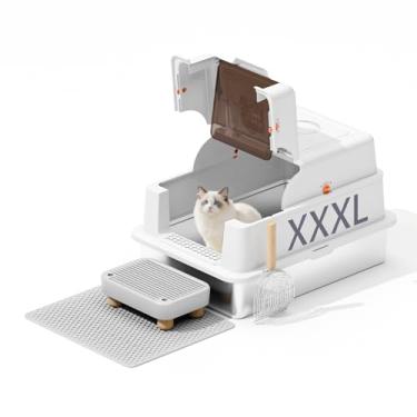 Imagem de Caixa de areia de aço inoxidável com tampa, panela extra grande para gatos de 71 cm, caixa de areia de metal fechada com colher de areia e pedal de filtro, antivazamento, sem odor, não pegajosa