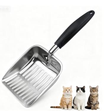 Imagem de Colher de areia para gatos, conveniente colher de areia para gatos de cabo longo, colher de cocô de gato com peneira fácil limpeza (preto)