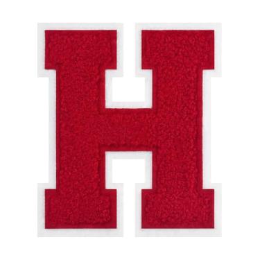 Imagem de 1 peça de patch vermelho de 11,4 cm de ferro em chenille com borda branca – adesivos do alfabeto para roupas, jaquetas, mochilas, chapéus para decoração personalizada, nome personalizado e artesanato