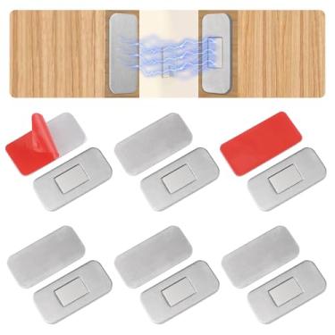 Imagem de UFURMATE Trava magnética para porta de armário, 6 conjuntos ultrafinos de aço inoxidável para gavetas, suporte de porta de montagem adesivo para armários, gavetas (prata)