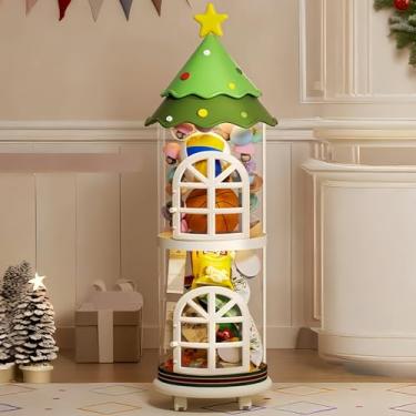 Imagem de Flarelyare Organizador de armazenamento de animais de pelúcia com rodas, tubo grande de armazenamento de PET transparente para brinquedos de pelúcia, suporte de brinquedo de 2 camadas para quarto de