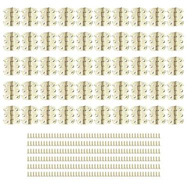 Imagem de Dobradiças de caixa mini retro engrossar resistência à corrosão durável ferro dobradiça decorativa para caixa de madeira caixa de jóias armário gaveta 50 pçs (Amarela)