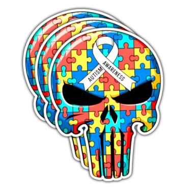 Imagem de 3 adesivos de conscientização do autismo quebra-cabeça fita de caveira decalques de vinil, adesivos de defesa de inclusão de suporte cortados à prova d'água para laptop, carro, garrafa de água