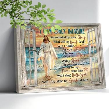 Imagem de Bawpkn Arte de parede cristã Jesus andando sobre a água imagem inspiradora versículos bíblicos decoração de parede Deus arte religiosa imagens para sala de estar quarto igreja 30,5 x 40,6 cm